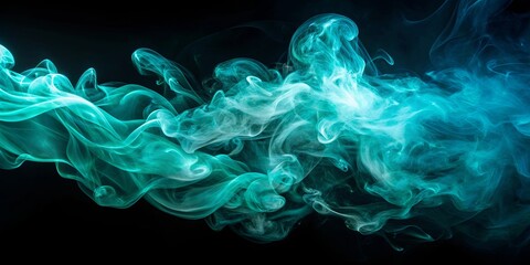 Abstract image of swirling turquoise smoke creating a mystical and dreamy atmosphere