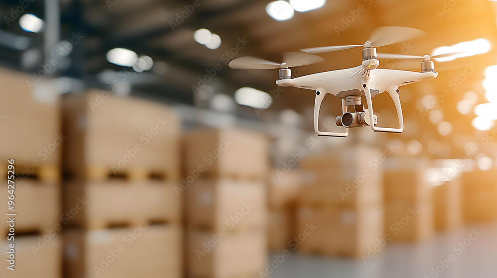 Poster drone capturing aerial views of a large logistics hub | advanced technology for efficient supply cha