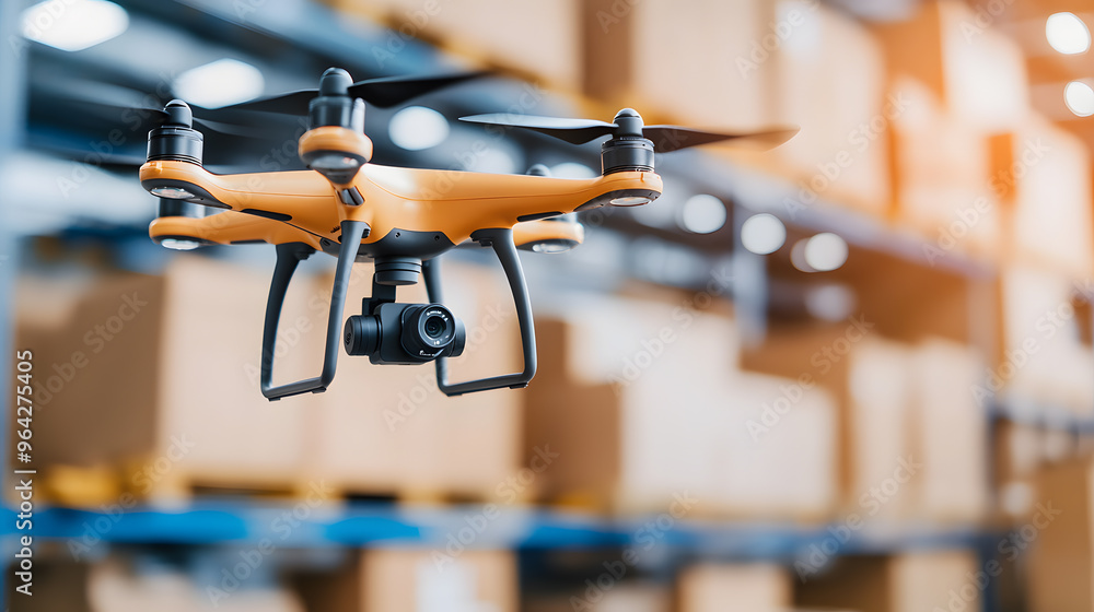 Poster drone capturing aerial views of a large logistics hub | advanced technology for efficient supply cha