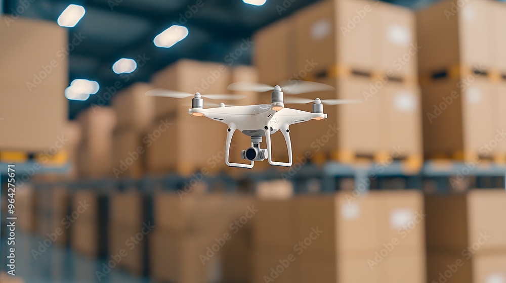 Poster drone capturing aerial views of a large logistics hub | advanced technology for efficient supply cha