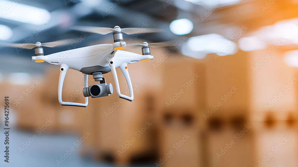 Poster drone capturing aerial views of a large logistics hub | advanced technology for efficient supply cha