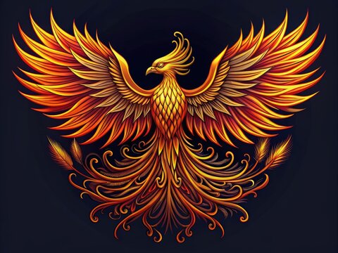 golden phoenix bird with fiery wings clip art preview