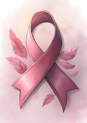 Pink ribbon with pink leaves and pink ribbon