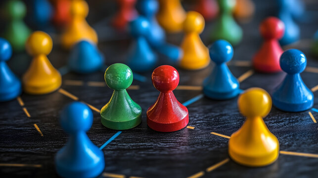 Piezas de juego conectadas en una red simb&oacute;lica de colaboraci&oacute;n o networking