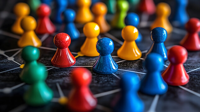 Piezas de juego conectadas en una red simb&oacute;lica de colaboraci&oacute;n o networking