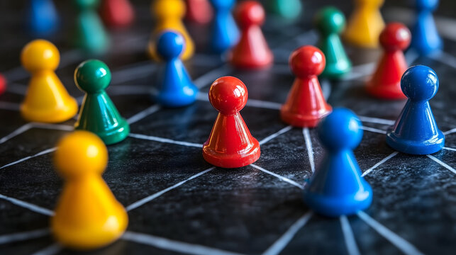 Piezas de juego conectadas en una red simb&oacute;lica de colaboraci&oacute;n o networking