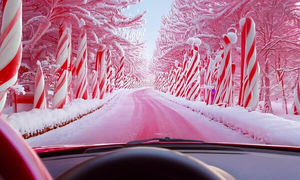 Candy Cane Lane: A Festive Drive Through a Winter Wonderland 4K Stock Video