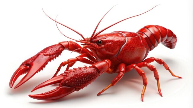 Red Crawfish Rendered In Silhouette, Angled From Front-Left With Pincers Extended