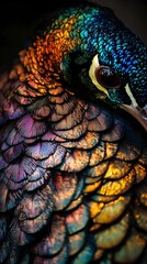 Obraz premium Captivating Close Up Showcase of a Peacock s Shimmering Iridescent Tail Feathers in Radiant Natural
