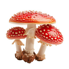 Three red fly agaric mushrooms, isolated