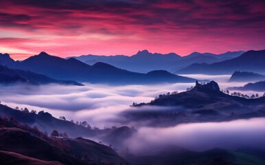 Fototapeta premium Majestic Mountain Range Enveloped in Fog
