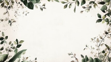 A blank background framed by a delicate arrangement of branches and foliage
