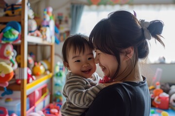 Obraz premium Mother and daughter embracing with joyful laughter