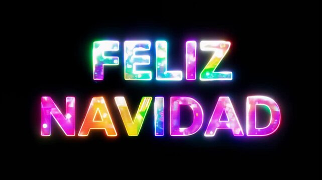 Texto animado Neon Feliz Navidad inscripci&oacute;n con copos de nieve sobre fondo negro, creando un ambiente festivo e invernal. Adecuado para tarjetas de v&iacute;deo y banners de A&ntilde;o Nuevo y Navidad.