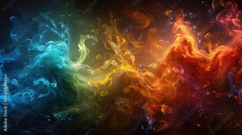 Poster a captivating abstract swirl of vibrant colors in cosmic hues, creating a mesmerizing visual experie