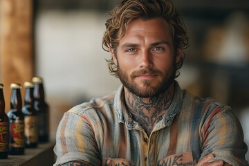 Fototapeta premium a man with tattoos on his chest. 
