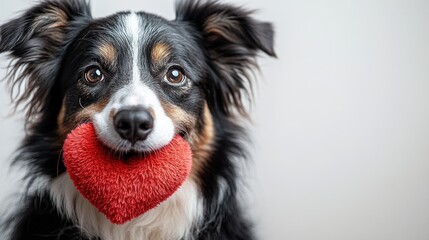 Border Collie Holding a Heart-Shaped Toy