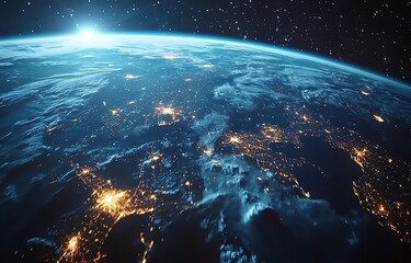Obraz premium A Stunning View of Earth from Space Showcasing Nighttime City Lights