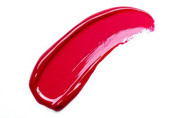 Red liquid lipstick smear isolated on white background	