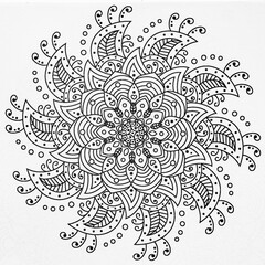  Arrière plan noir et blanc avec motif graphique mandala pour colorier
