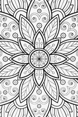  Arrière plan noir et blanc avec motif graphique mandala pour colorier