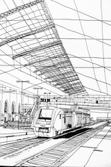 Dessin urbain bâtiment et infrastructure en noir et blanc - Arrière plan coloriage architecture