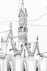 Dessin urbain bâtiment et infrastructure en noir et blanc - Arrière plan coloriage architecture