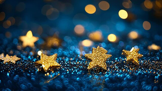 Glowing Christmas star against of glowing bokeh lights, creating a festive and warm atmosphere. Perfect for Christmas and New Year cards, decorations, and festive materials