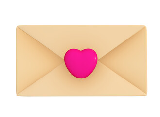 Envelope with heart on png transparent background.