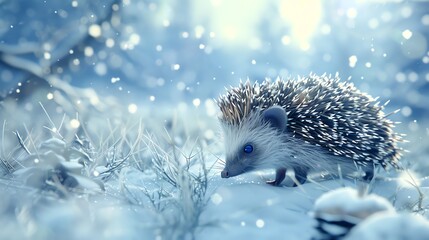 Obraz premium A hedgehog in a snowy forest.