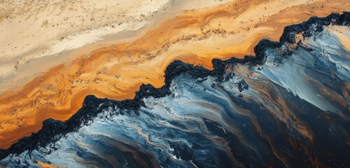 Obraz premium Colors blend beautifully as waves meet the shoreline at sunrise, creating a striking coastal view