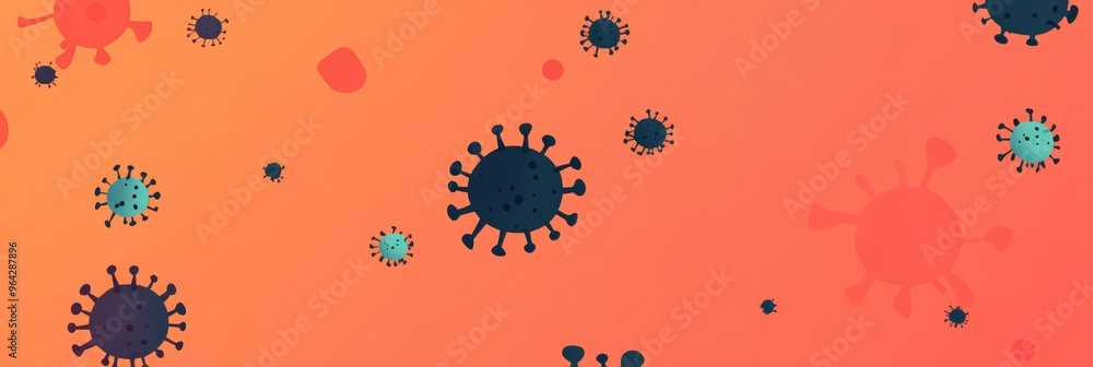 Poster virus particles on an orange gradient background, symbolizing viral mutation and outbreaks