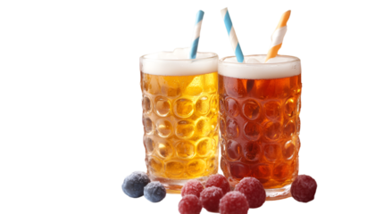 a couple of glasses of beer and berries. 