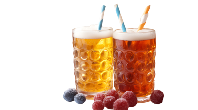a couple of glasses of beer and berries.