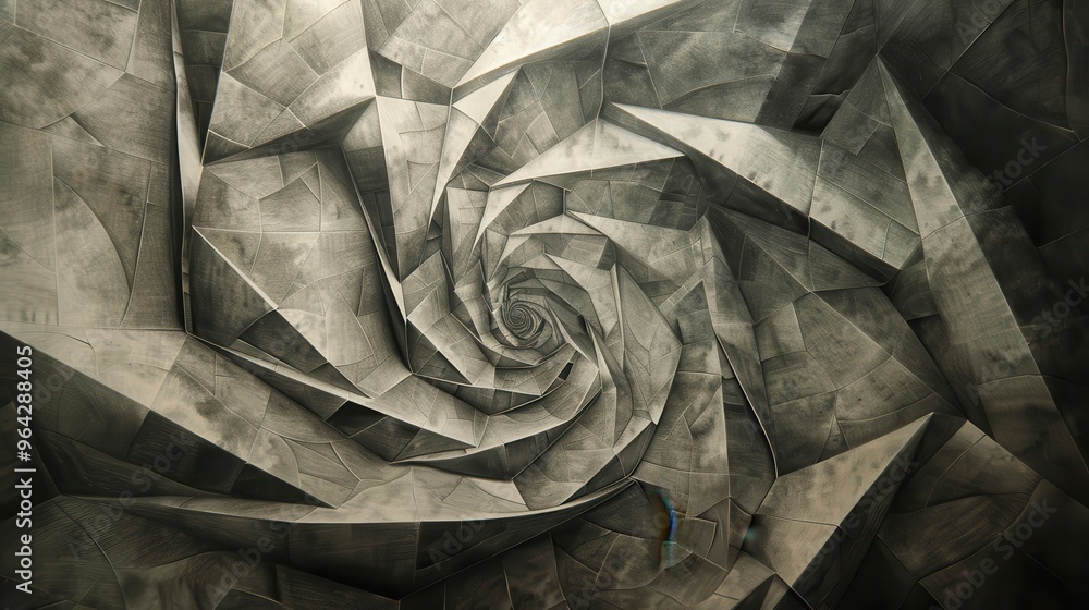 Poster a stunning abstract spiral design created with textured paper, showcasing intricate folds and a mesm