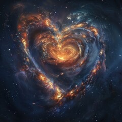 A stunning cosmic heart shape formed by vibrant galaxies and swirling stars, symbolizing love and the vastness of the universe.