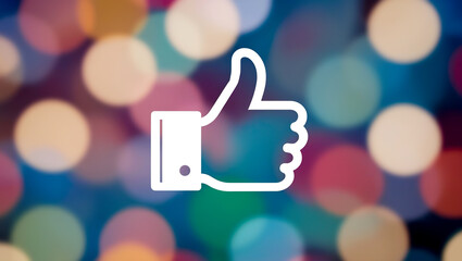 Thumb up sign gesture representing achievement, Thumbs-up symbol on a colorful bokeh background, Thumbs up gesture