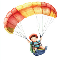 cute kid playing Paragliding watercolor clipart
