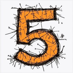 Hand-Drawn Orange Number Five with Artistic Strokes