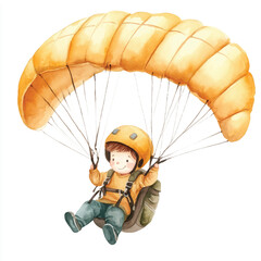 cute kid playing Paragliding watercolor clipart