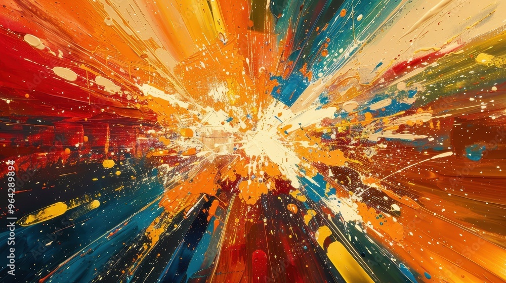 Poster a vibrant abstract explosion of colors, showcasing dynamic splashes and energetic patterns perfect f