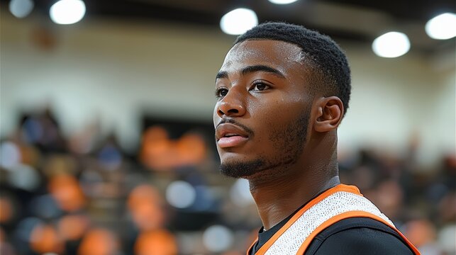 Young athlete participates in basketball practice during a training session at a gym in the evening