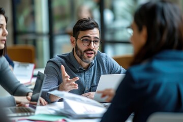 Focused businessman explaining project details in meeting