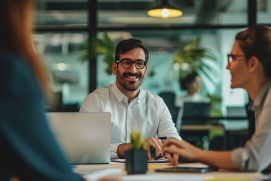 Focused businessman explaining project details in meeting