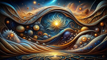 Obraz premium Abstract cosmic landscape with vibrant colors and swirling patterns