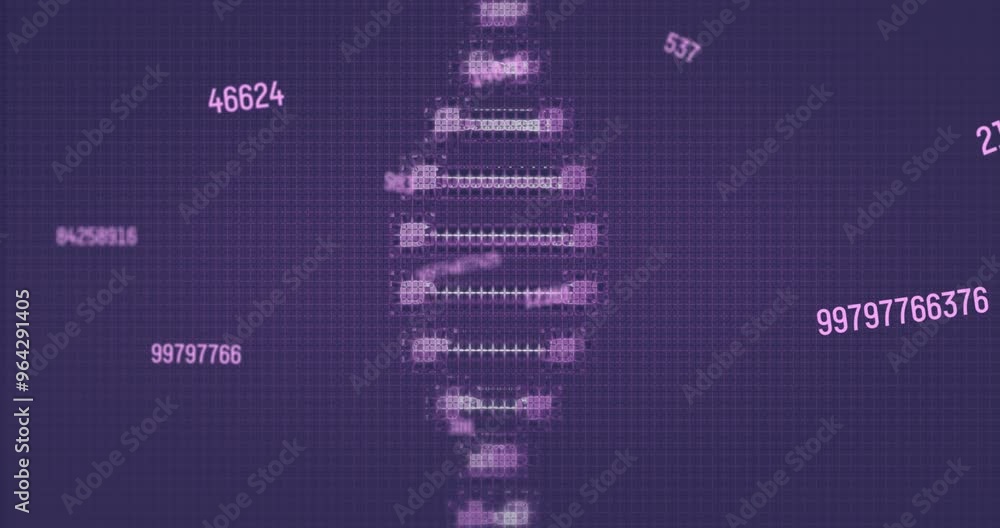 Aufkleber animation of digital data processing and dna strand on dark background