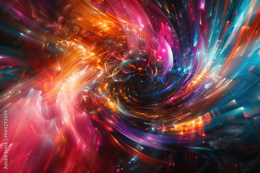 Aufkleber a vibrant swirl of colorful light patterns, creating a sense of motion and energy in a cosmic atmosp