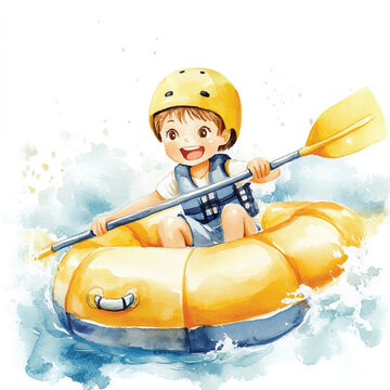 recommend clip art: cute kid playing rafting race watercolor clipart