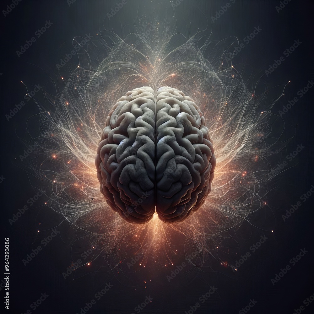 Poster a captivating image showcasing a highly detailed human brain illuminated by glowing neural connectio