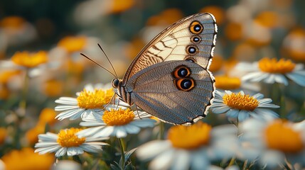 Obraz premium A butterfly resting on vibrant flowers in a sunlit garden during springtime